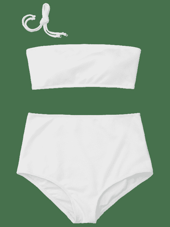 Stunning Ribbed Texture Bandeau High Waisted Bikini for Y2K Fashion Enthusiasts Stunning Ribbed Texture Bandeau High Waisted Bikini for Y2K Fashion Enthusiasts