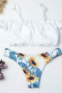 Sunflower Off-Shoulder Bikini Set: Y2K Fashion with Coquette & Grunge Aesthetics