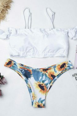 Sunflower Off-Shoulder Bikini Set: Y2K Fashion with Coquette & Grunge Aesthetics