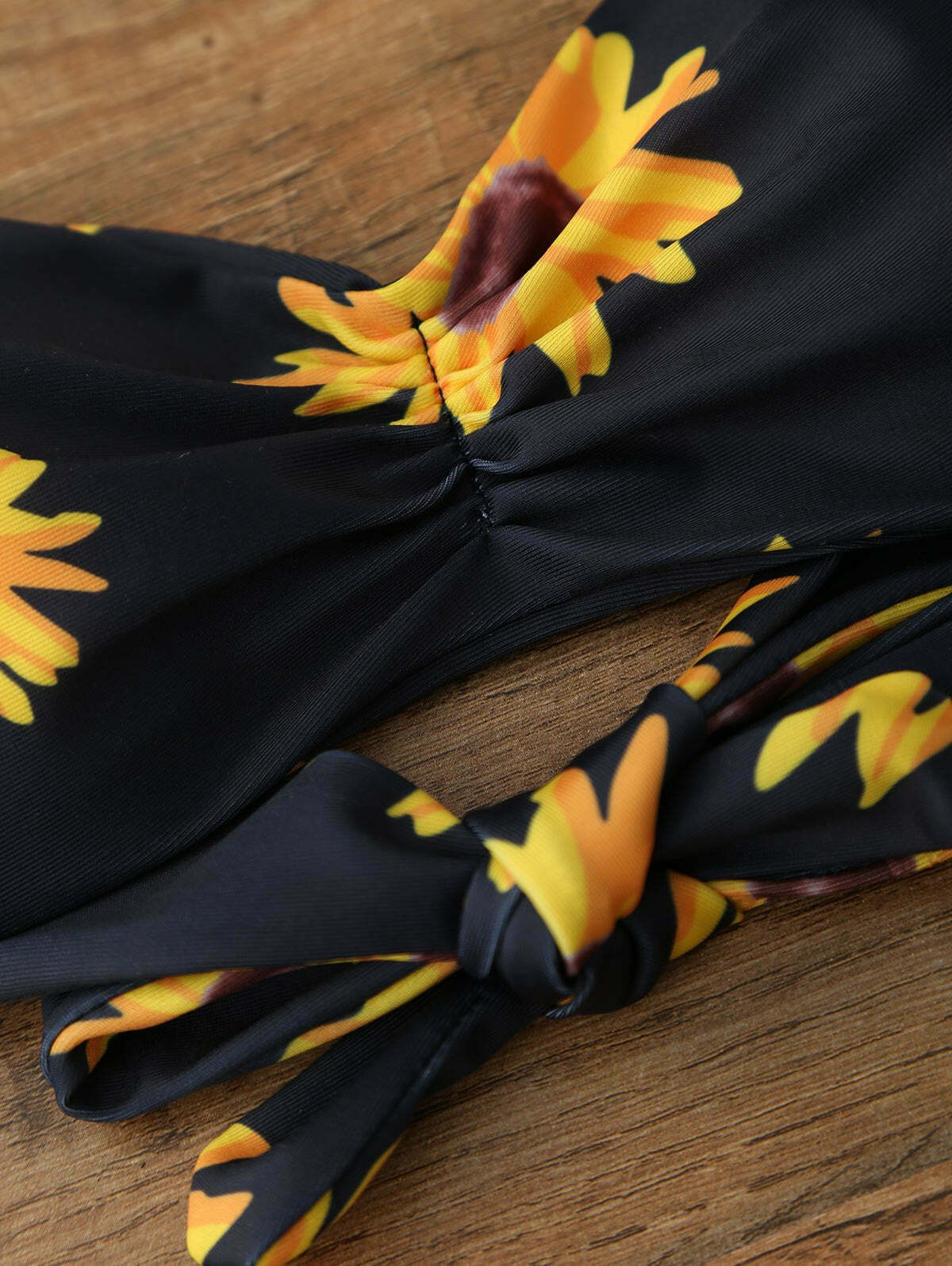 Sunflower Print Push Up Bandeau Bikini for Y2K Aesthetic Fashionistas Sunflower Print Push Up Bandeau Bikini for Y2K Aesthetic Fashionistas