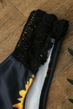 Sunflower Print Push Up Bandeau Bikini for Y2K Aesthetic Fashionistas