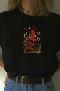Sunflower Skeleton Dance Graphic Tee - Y2K Aesthetic Fashion Statement