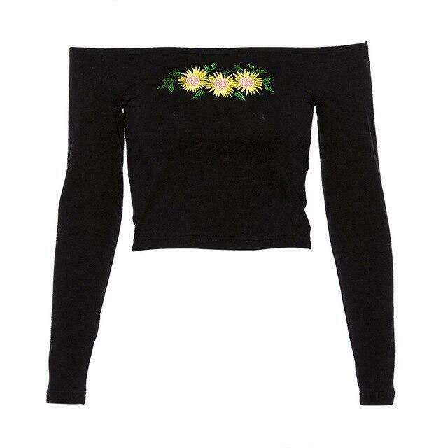 Sunflowers Long Sleeve Crop Top - Y2K Aesthetic Coquette Grunge Outfit