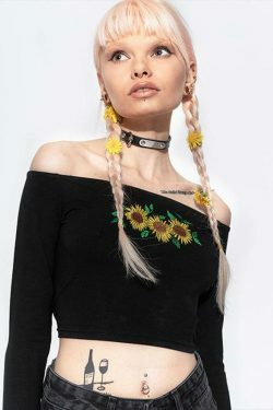 Sunflowers Long Sleeve Crop Top - Y2K Aesthetic Coquette Grunge Outfit