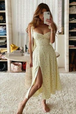 Sunshine's Coquette Aesthetic Floral Dress with Thigh Split - Y2K Fashion Statement