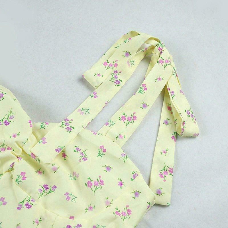 Sunshine's Coquette Aesthetic Floral Dress with Thigh Split - Y2K Fashion Statement Sunshine's Coquette Aesthetic Floral Dress with Thigh Split - Y2K Fashion Statement