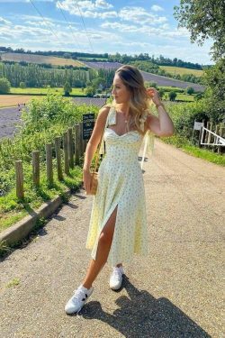 Sunshine's Coquette Aesthetic Floral Dress with Thigh Split - Y2K Fashion Statement