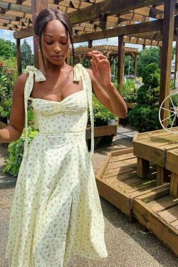 Sunshine's Coquette Aesthetic Floral Dress with Thigh Split - Y2K Fashion Statement