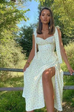 Sunshine's Coquette Aesthetic Floral Dress with Thigh Split - Y2K Fashion Statement