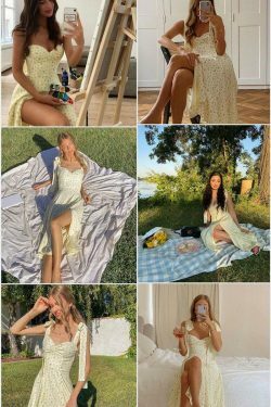 Sunshine's Coquette Aesthetic Floral Dress with Thigh Split - Y2K Fashion Statement