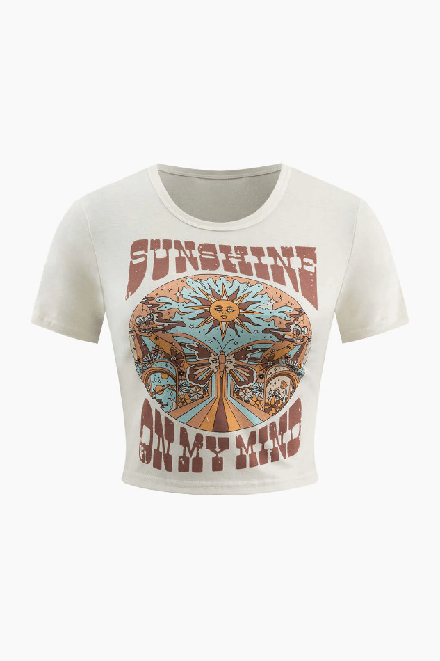 Sunshine On My Mind Baby Tee - Y2K Fashion Coquette Aesthetic Cute Tops Grunge Style Pastel Goth