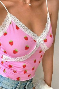 Sweet Strawberry Cami Top - Y2K Fashion with Coquette Aesthetic, Grunge Style, and Pastel Goth Vibes