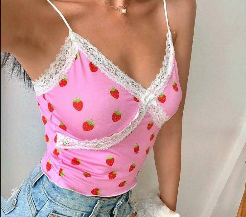Sweet Strawberry Cami Top - Y2K Fashion with Coquette Aesthetic, Grunge Style, and Pastel Goth Vibes