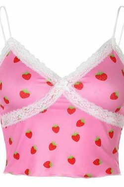 Sweet Strawberry Cami Top - Y2K Fashion with Coquette Aesthetic, Grunge Style, and Pastel Goth Vibes