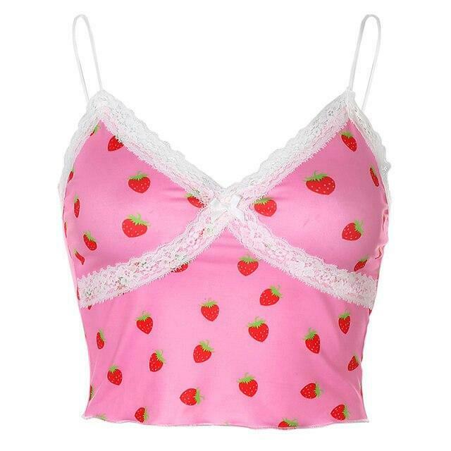 Sweet Strawberry Cami Top - Y2K Fashion with Coquette Aesthetic, Grunge Style, and Pastel Goth Vibes