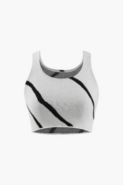 Swirl Stripe Knit Tank Top & Midi Skirt Set for Y2K Fashion Enthusiasts