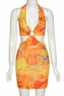 Tangerine Cut Out Mini Dress: Y2K Fashion Statement with Coquette Aesthetic & Grunge Style