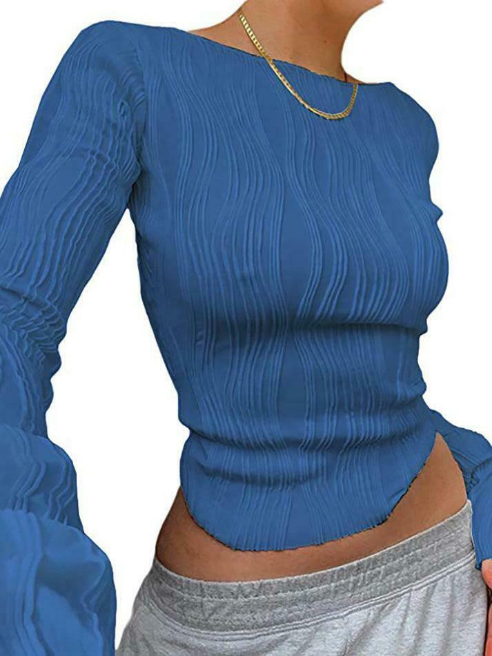 Textured Stripe Long Sleeve Tee - Y2K Fashion Aesthetic Top for Women - Coquette Style Grunge Outfit