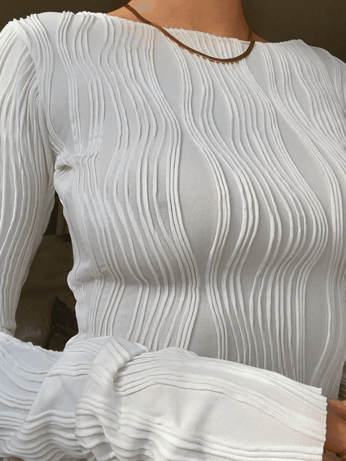 Textured Stripe Long Sleeve Tee - Y2K Fashion Aesthetic Top for Women - Coquette Style Grunge Outfit