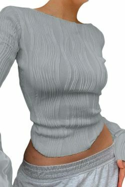 Textured Stripe Long Sleeve Tee - Y2K Fashion Aesthetic Top for Women - Coquette Style Grunge Outfit