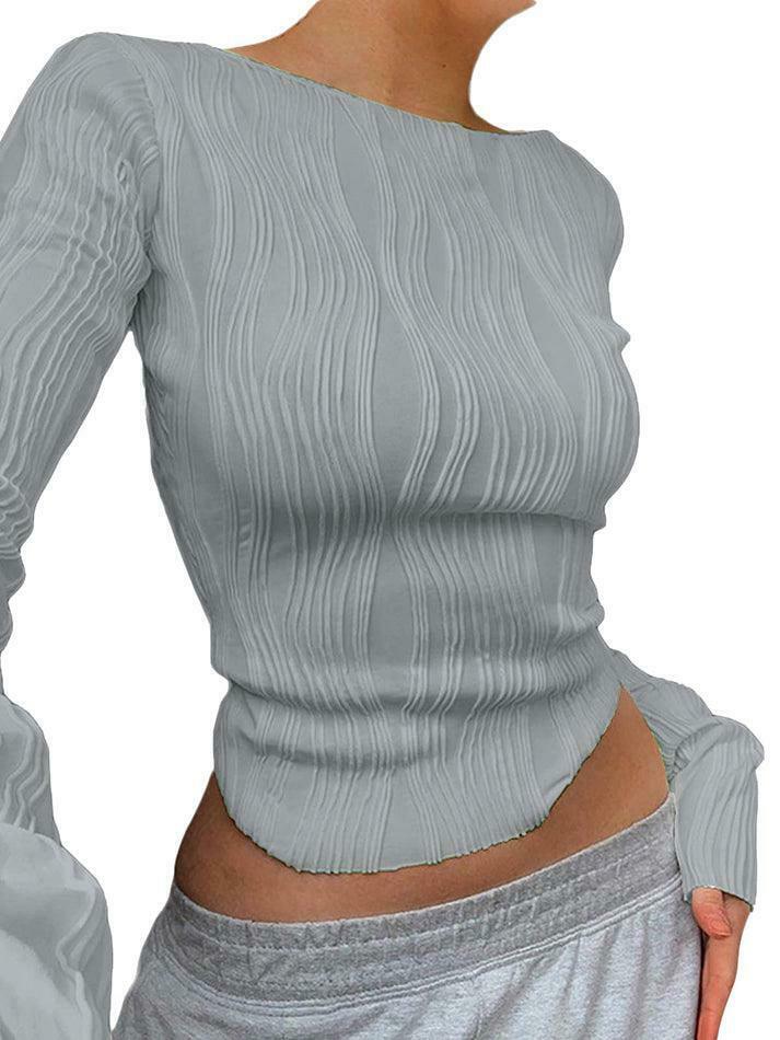 Textured Stripe Long Sleeve Tee - Y2K Fashion Aesthetic Top for Women - Coquette Style Grunge Outfit