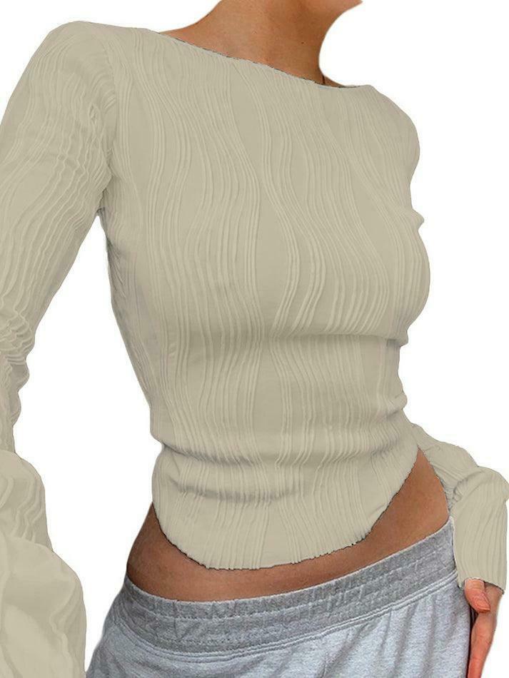 Textured Stripe Long Sleeve Tee - Y2K Fashion Aesthetic Top for Women - Coquette Style Grunge Outfit