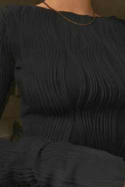 Textured Stripe Long Sleeve Tee - Y2K Fashion Aesthetic Top for Women - Coquette Style Grunge Outfit