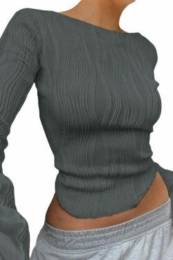 Textured Stripe Long Sleeve Tee - Y2K Fashion Aesthetic Top for Women - Coquette Style Grunge Outfit
