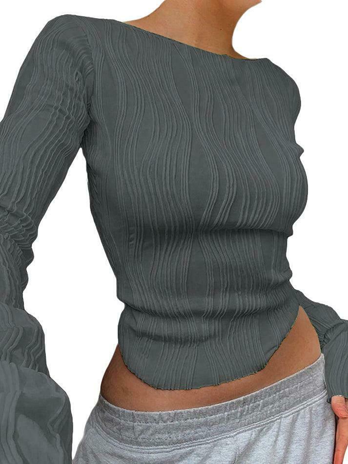 Textured Stripe Long Sleeve Tee - Y2K Fashion Aesthetic Top for Women - Coquette Style Grunge Outfit