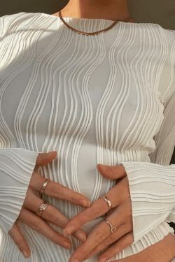 Textured Stripe Long Sleeve Tee - Y2K Fashion Aesthetic Top for Women - Coquette Style Grunge Outfit