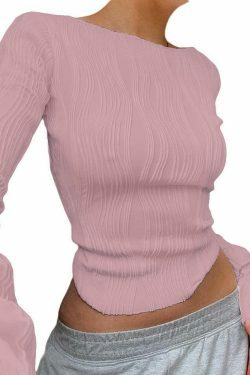Textured Stripe Long Sleeve Tee - Y2K Fashion Aesthetic Top for Women - Coquette Style Grunge Outfit