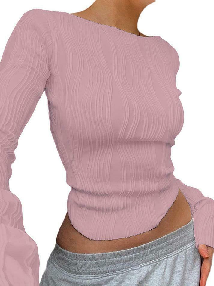 Textured Stripe Long Sleeve Tee - Y2K Fashion Aesthetic Top for Women - Coquette Style Grunge Outfit