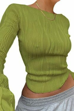 Textured Stripe Long Sleeve Tee - Y2K Fashion Aesthetic Top for Women - Coquette Style Grunge Outfit