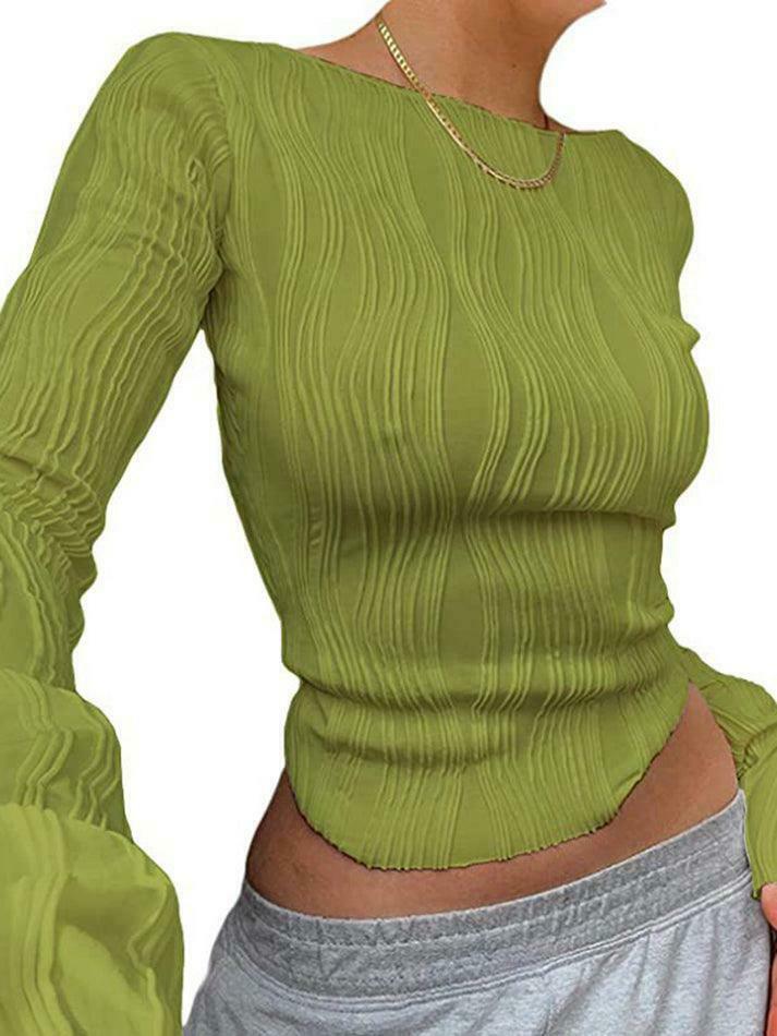 Textured Stripe Long Sleeve Tee - Y2K Fashion Aesthetic Top for Women - Coquette Style Grunge Outfit