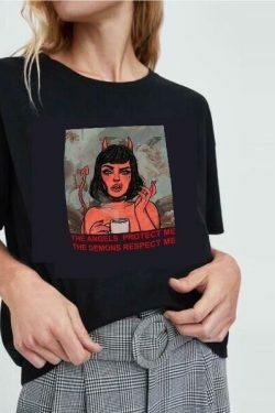 The Angels Protect Me, The Demons Respect Me Tee - Y2K Fashion Statement with Coquette Aesthetic