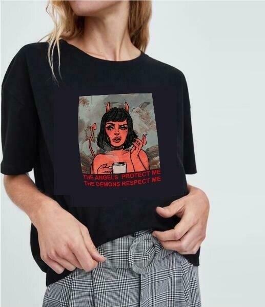 The Angels Protect Me, The Demons Respect Me Tee - Y2K Fashion Statement with Coquette Aesthetic The Angels Protect Me, The Demons Respect Me Tee - Y2K Fashion Statement with Coquette Aesthetic