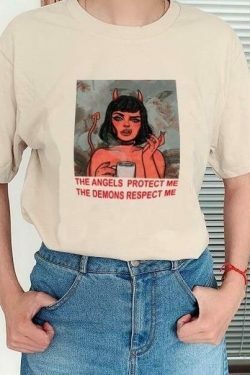 The Angels Protect Me, The Demons Respect Me Tee - Y2K Fashion Statement with Coquette Aesthetic