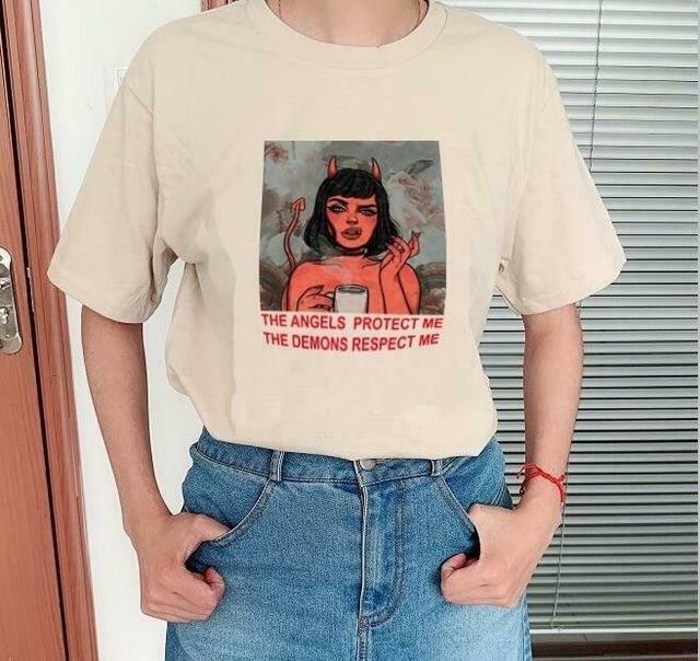 The Angels Protect Me, The Demons Respect Me Tee - Y2K Fashion Statement with Coquette Aesthetic The Angels Protect Me, The Demons Respect Me Tee - Y2K Fashion Statement with Coquette Aesthetic