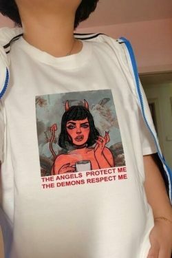 The Angels Protect Me, The Demons Respect Me Tee - Y2K Fashion Statement with Coquette Aesthetic