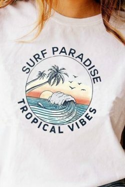 Tropical Vibes Y2K Fashion Tee for Women - Surf Paradise Aesthetic Shirt