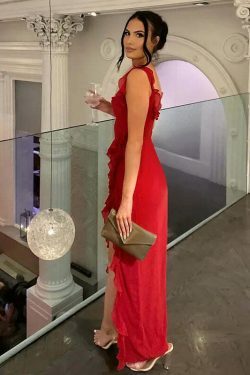 Twisty Twirl High Slit Ruffle Dress - Y2K Fashion Statement with Coquette Aesthetic and Grunge Style