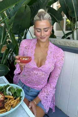 Valerian V-Neck Lace Top - Y2K Fashion Coquette Aesthetic Grunge Style Cute Tops Pastel Goth