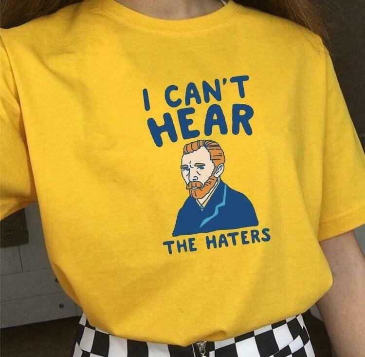 Van Gogh I Can't Hear T-Shirt - Y2K Aesthetic Tee for Women with Coquette Style and Grunge Vibes