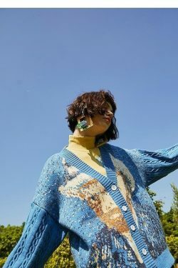 Van Gogh Vintage Cardigan: Y2K Aesthetic Knit Sweater for Women - Coquette Style Grunge Fashion