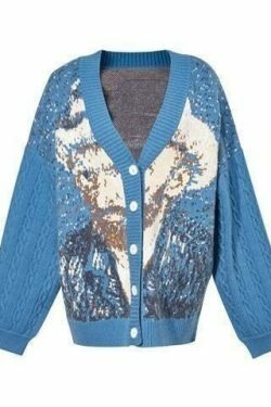 Van Gogh Vintage Cardigan: Y2K Aesthetic Knit Sweater for Women - Coquette Style Grunge Fashion