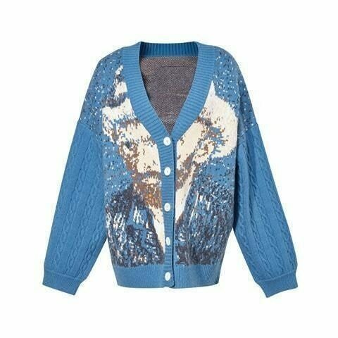 Van Gogh Vintage Cardigan: Y2K Aesthetic Knit Sweater for Women - Coquette Style Grunge Fashion Van Gogh Vintage Cardigan: Y2K Aesthetic Knit Sweater for Women - Coquette Style Grunge Fashion