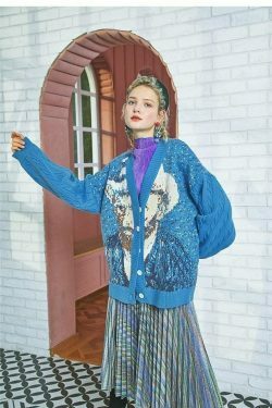 Van Gogh Vintage Cardigan: Y2K Aesthetic Knit Sweater for Women - Coquette Style Grunge Fashion