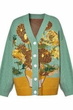 Van Gogh Vintage Cardigan: Y2K Aesthetic Knit Sweater for Women - Coquette Style Grunge Fashion