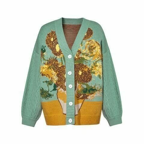 Van Gogh Vintage Cardigan: Y2K Aesthetic Knit Sweater for Women - Coquette Style Grunge Fashion Van Gogh Vintage Cardigan: Y2K Aesthetic Knit Sweater for Women - Coquette Style Grunge Fashion