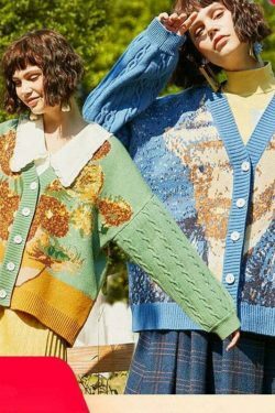 Van Gogh Vintage Cardigan: Y2K Aesthetic Knit Sweater for Women - Coquette Style Grunge Fashion